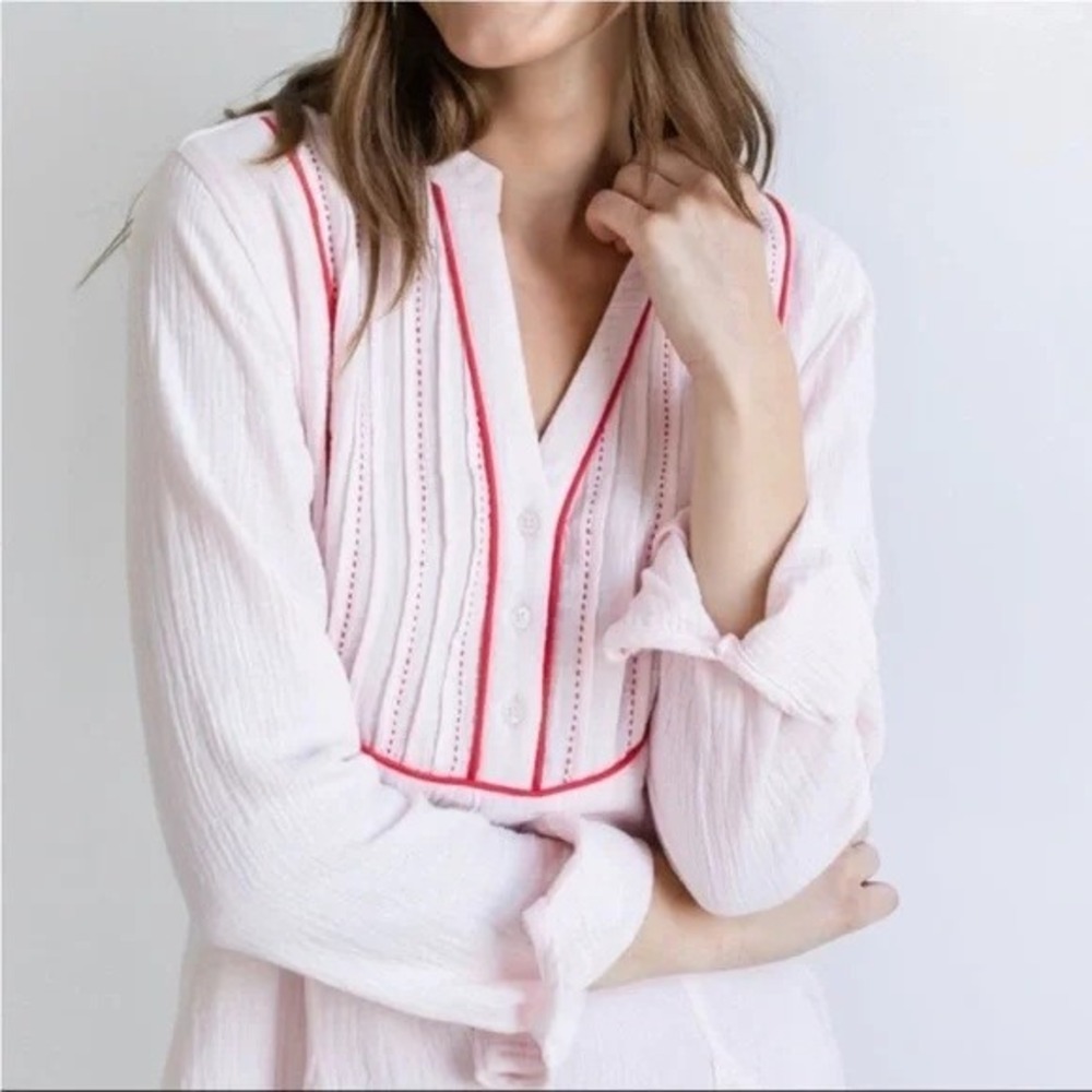 Alice Walk The Pintuck Cotton Gauze Ruffle Long Sleeve Dress Size L Blush Pink